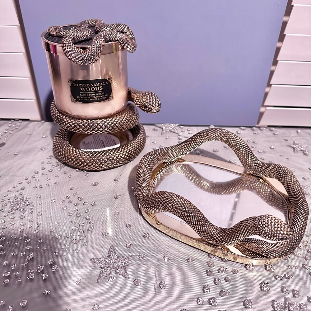 NWT Bath & Body Works Gold Snake Tray, Candle Holder, and Candle